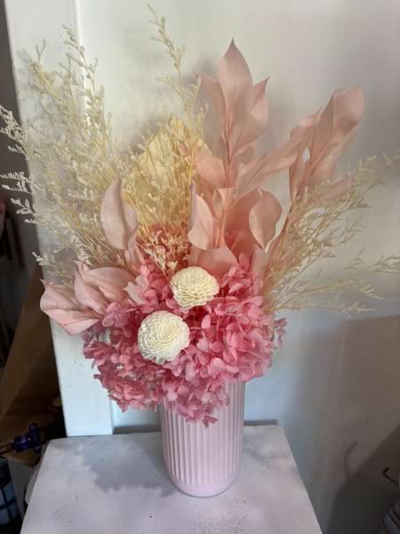 Pink and cream preserved arrangement
