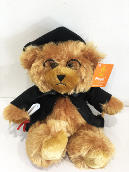 Graduation bear with cloak, hat and glasses